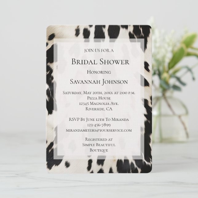 Black White Gold Southwest Cowhide Bridal Shower Invitation (Standing Front)