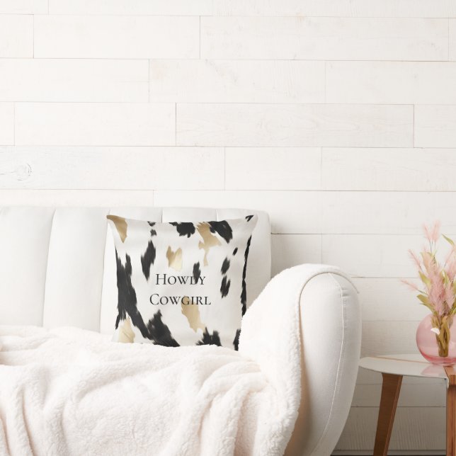 Black White Gold Southwest Cowhide Cushion (Couch)