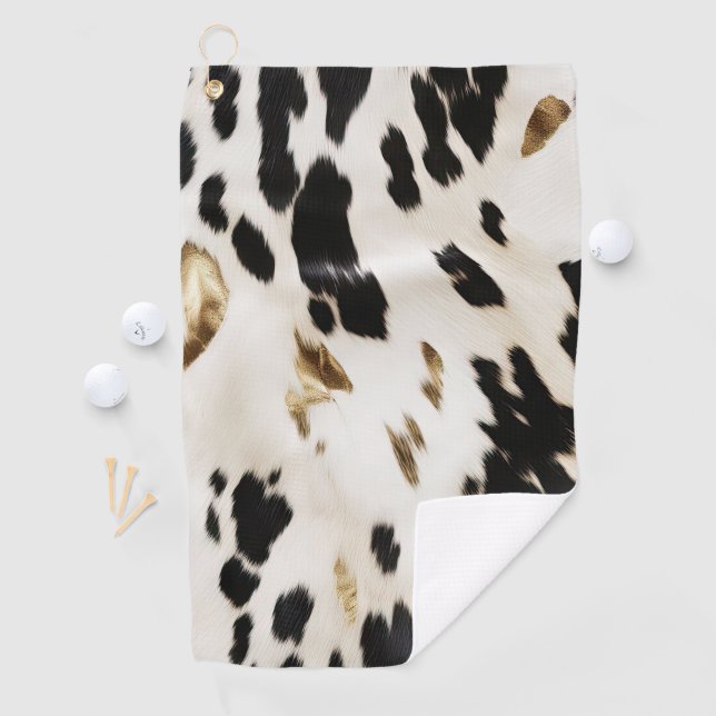 Black White Gold Southwest Cowhide  Golf Towel (InSitu)