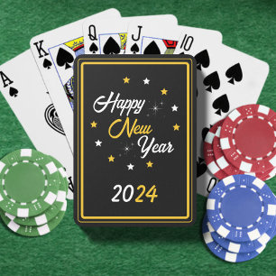 Black White & Gold Star Happy New Year 2024 Playing Cards
