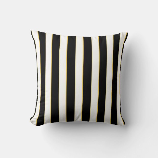 Black, White, Gold Striped Pattern Pillow (Front)