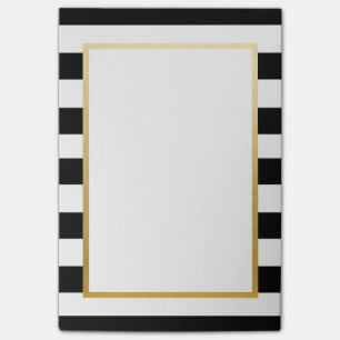 Black, White, Gold Striped Post it Notepad