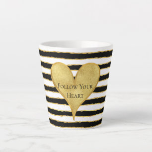 Black White Gold Stripes Heart Quote Latte Mug