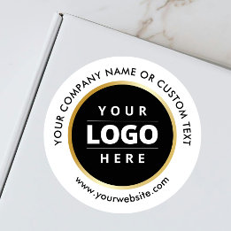 Black White Gold Stroke Business Logo Shipping Classic Round Sticker