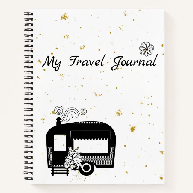 Black White & Gold Travel Journal Planner Diary RV (Front)