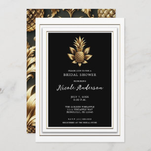 Black White Gold Tropical Pineapple Bridal Shower Invitation