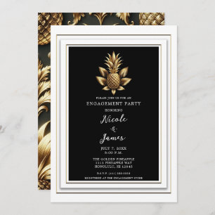 Black White & Gold Tropical Pineapple Engagement Invitation