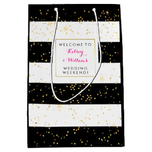 Black White Gold Wedding Out of Town Guest Welcome Medium Gift Bag