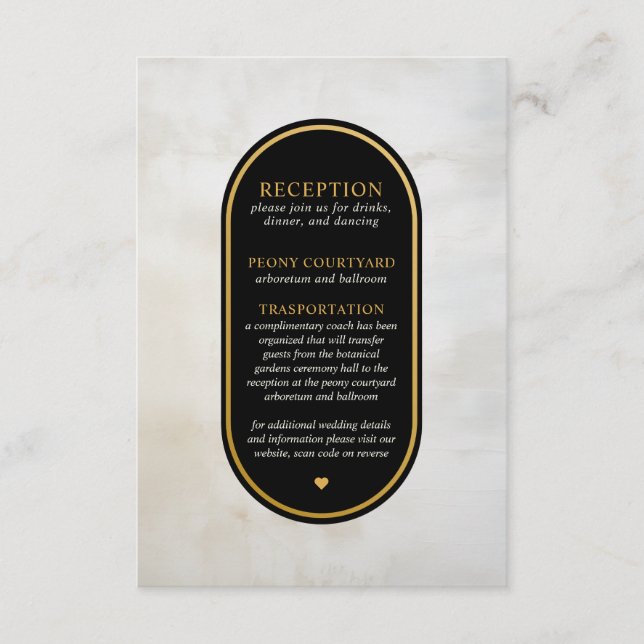 Black White Gold Wedding Reception Enclosure Card (Front)