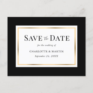 Black White Gold Wedding Save The Date Announcement Postcard