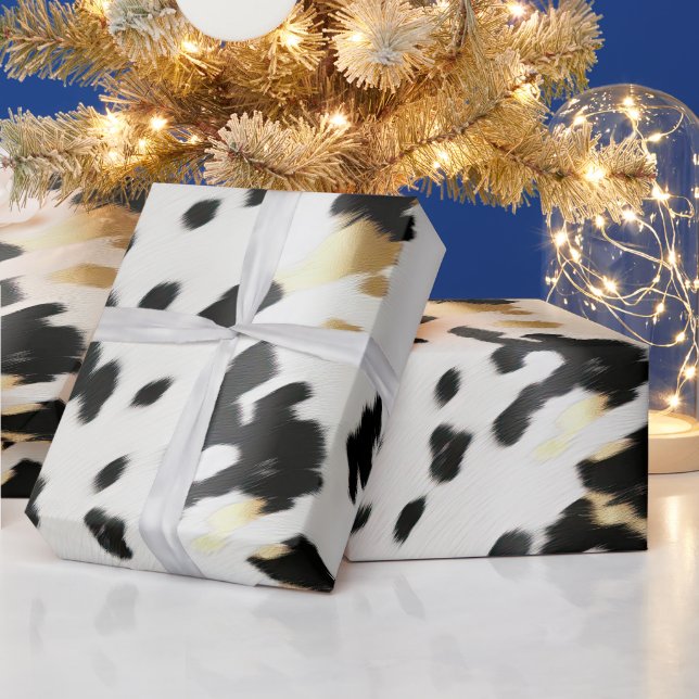 Black White Gold Western Cowhide Wrapping Paper (Holidays)