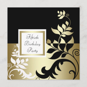 Black White Gold Womans 50th Birthday Party Invitation