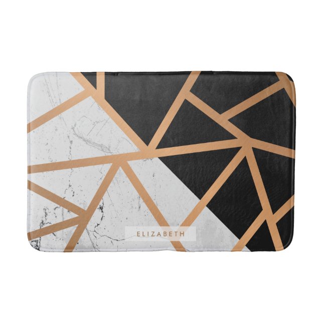 Black & White Golden Marble Mosaic Bath Mat (Front)