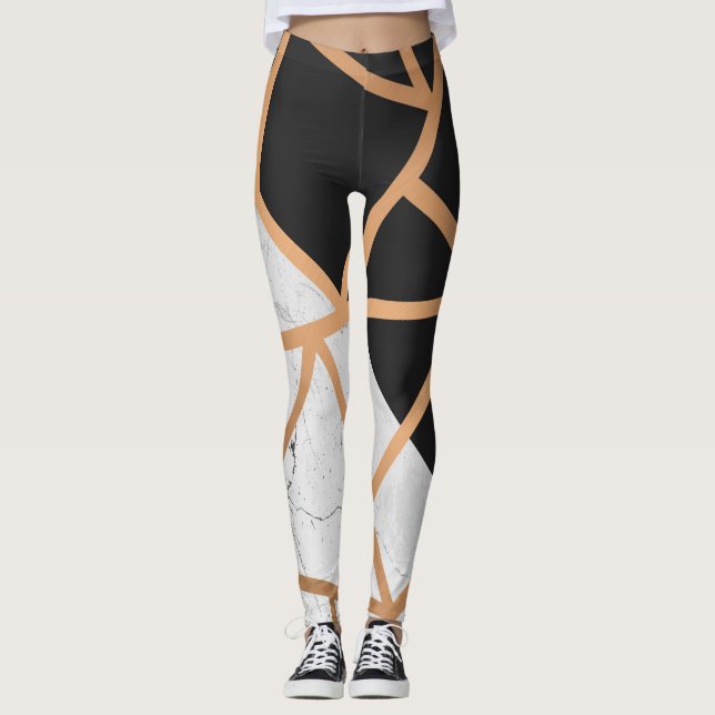 Black & White Golden Marble Mosaic Leggings (Front)