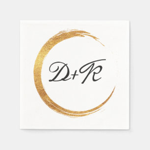 Black White Golden Ring Monogram Initials Name Napkin