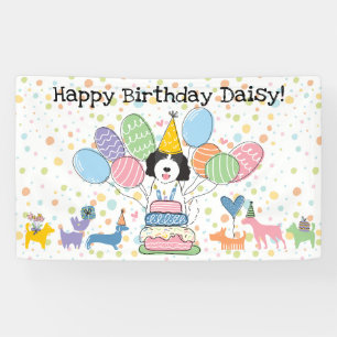 Black White Goldendoodle Dog Birthday Party Banner
