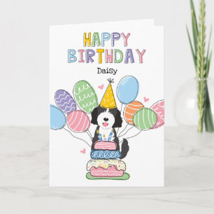 Black White Goldendoodle Dog Happy Birthday Card