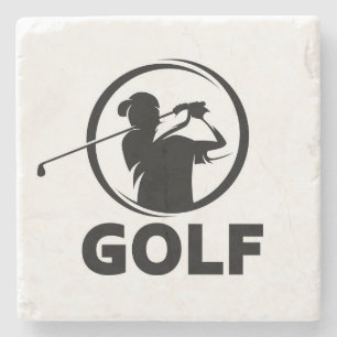 Black & White Golf Swing Silhouette Stone Coaster