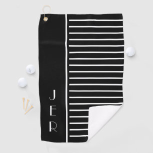 Black & White Golfer Monogrammed Modern  Sports Golf Towel