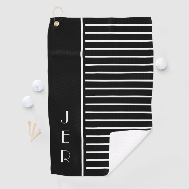 Black & White Golfer Monogrammed Modern  Sports Golf Towel (InSitu)