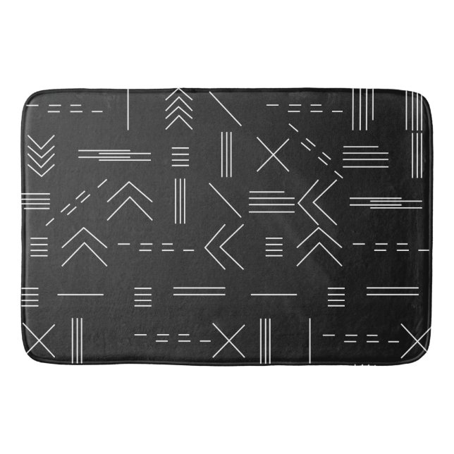 Black White Gorgeous Modern Geometric Pattern Bath Mat (Front)