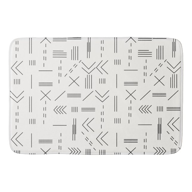 Black White Gorgeous Modern Geometric Pattern Bath Mat (Front)