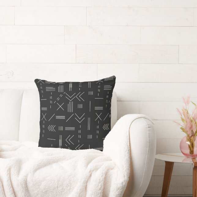 Black White Gorgeous Modern Geometric Pattern Cushion (Couch)