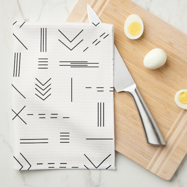 Black White Gorgeous Modern Geometric Pattern Tea Towel (Quarter Fold)