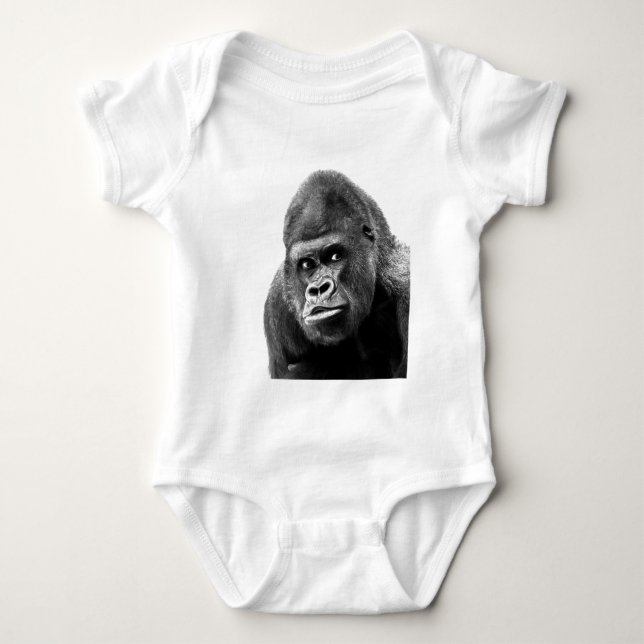 Black White Gorilla Baby Bodysuit (Front)