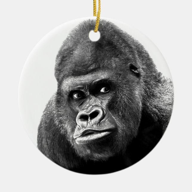 Black White Gorilla Ceramic Tree Decoration (Front)