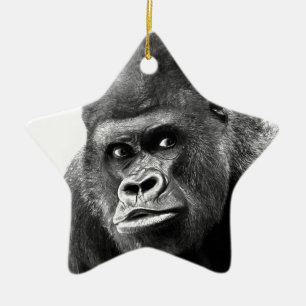 Black White Gorilla Ceramic Tree Decoration