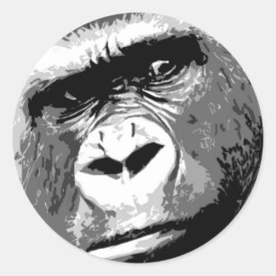 Black & White Gorilla Classic Round Sticker