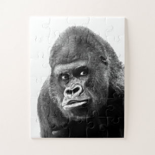 Black White Gorilla Photo - Animals Art Jigsaw Puzzle