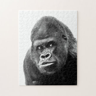 Black White Gorilla Photo - Animals Art Jigsaw Puzzle