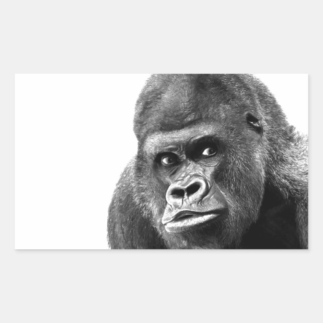 Black White Gorilla Rectangular Sticker (Front)