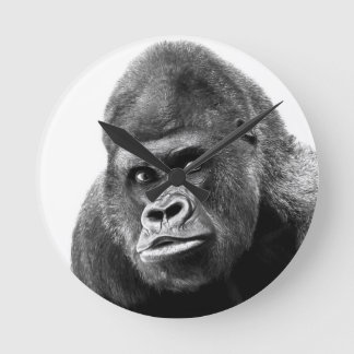 Black White Gorilla Round Clock