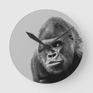 Black White Gorilla Round Clock