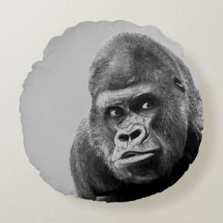Black White Gorilla Round Cushion