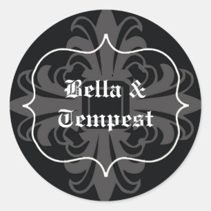 Black white goth punk name tag wedding favour