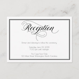 Black & White Graceful Script Wedding Reception Enclosure Card
