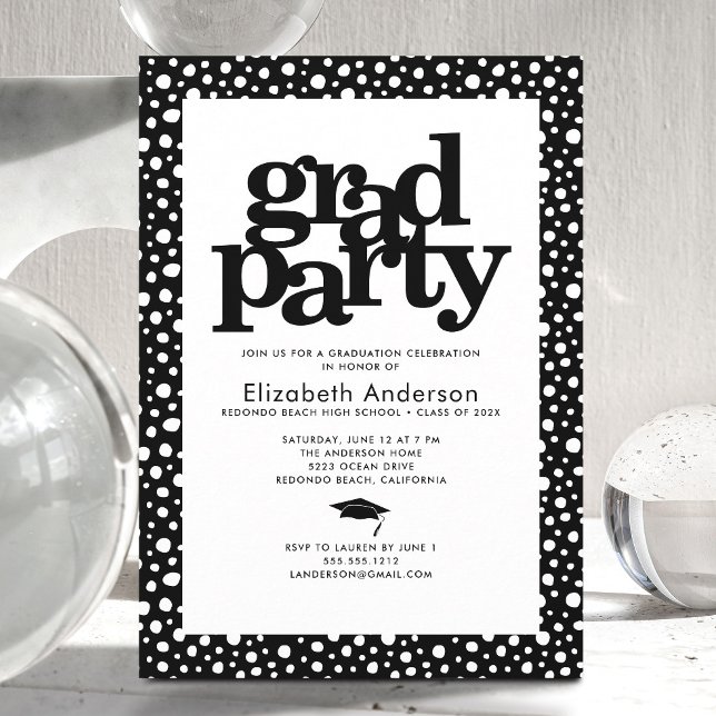 Black white grad party bold typography modern chic invitation (Creator Uploaded)