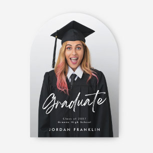 Black White Graduate Announcement Photo Arch Card