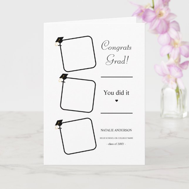 Black & White Graduate Graduation Congratulation Card (Orchid)