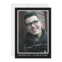 Black White Graduate Photo Graduation Announcement