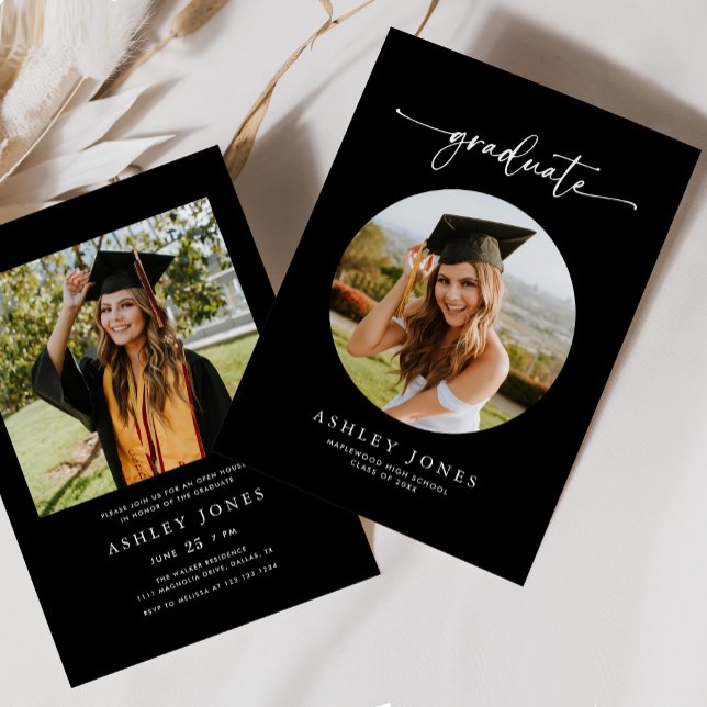 Black & White Graduate Photo Graduation Party Invitation (Creator Uploaded)