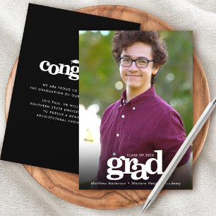 Black white graduate photo minimal bold typography announcement