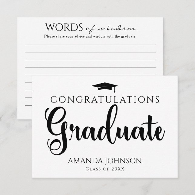 Black White Graduate Words of Wisdom Graduation  Enclosure Card (Front/Back)