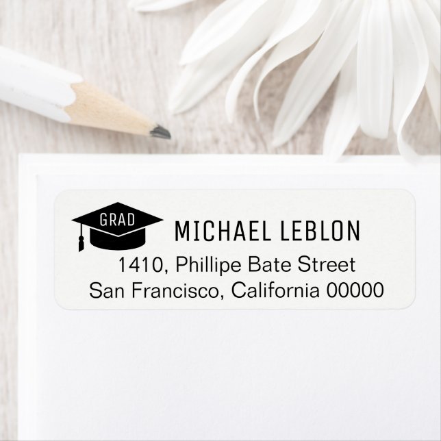 Black/White Graduation Address Label with Name (Insitu)
