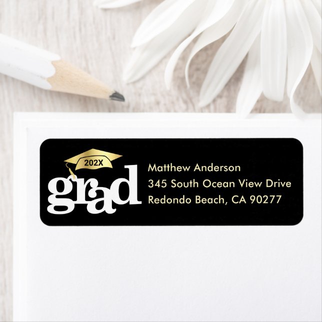 Black White Graduation Bold Type Gold Cap Address (Insitu)