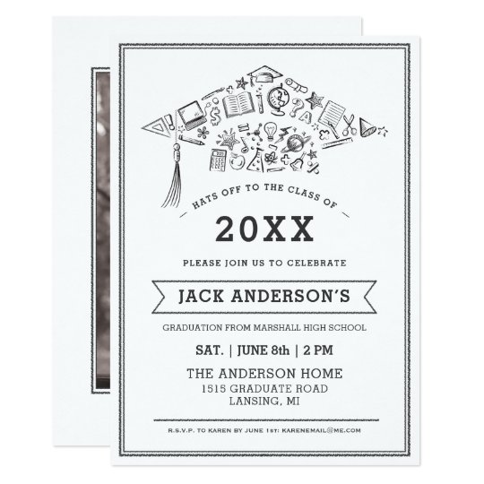 Black & White Graduation Cap Party Invite Photo